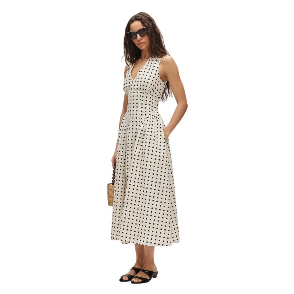 NWT J. Crew V-Neck Dress Polka Dot Print Classic Minimalistic White/Black T10
